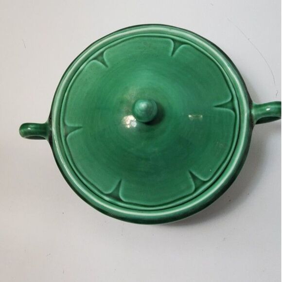 Mount Clemens Petal Green Round Covered Vegetable Bowl~Depression Era~